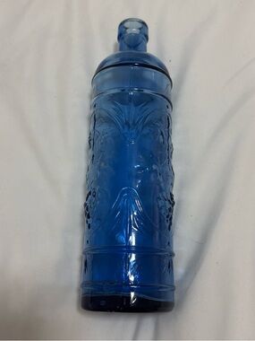 Cobalt Blue Glass Grapes Bottle With Cork Made In Spain